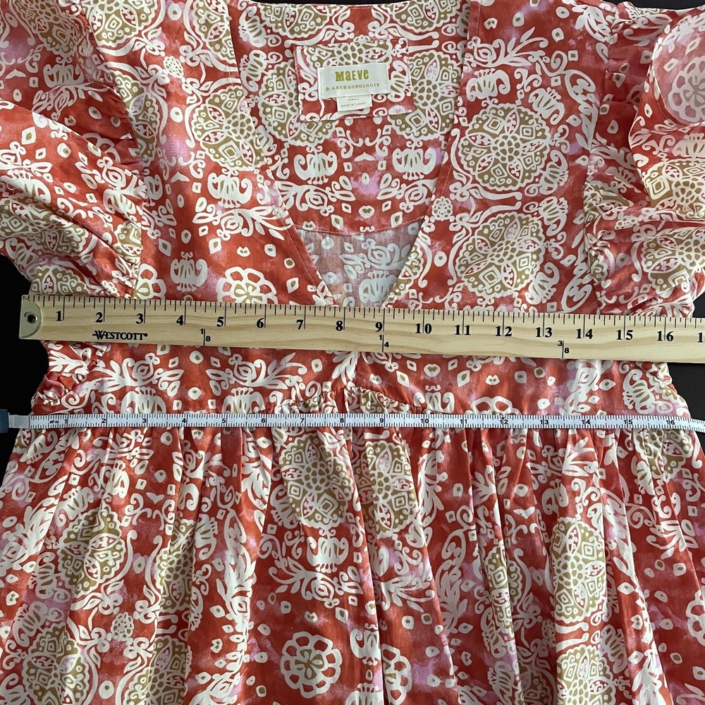 Maeve Babydoll Flutter Sleeve Printed Midi Dress Sz S Boho Chic Cottage Pockets - Picture 10 of 11